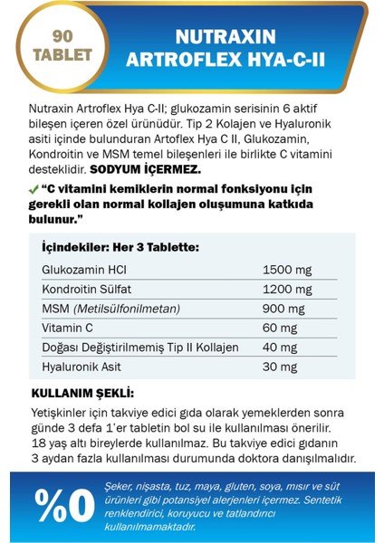 Eklem ve Kemik Sağlığı Için Glukozamin Artroflex Hya C Iı 90 Tablet