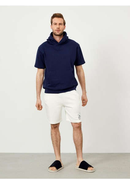 Pamuk Kapüşonlu Oversize Kısa Kollu Basic Sweatshirt