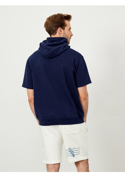 Pamuk Kapüşonlu Oversize Kısa Kollu Basic Sweatshirt