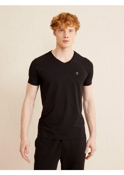 V Yaka Slim Fit Modal Basic T-Shirt