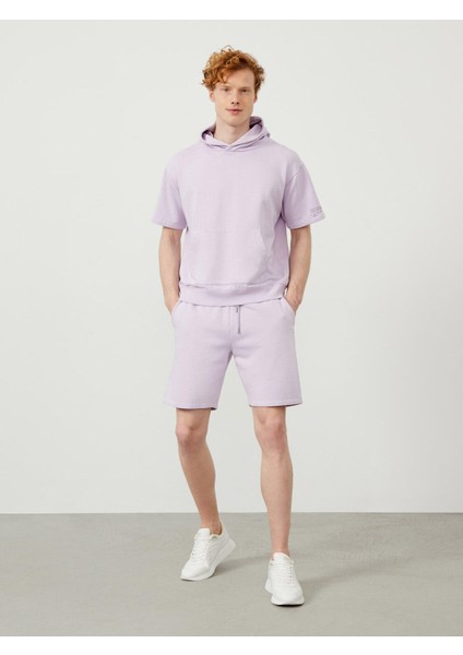 Pamuk Kapüşonlu Oversize Kısa Kollu Basic Sweatshirt