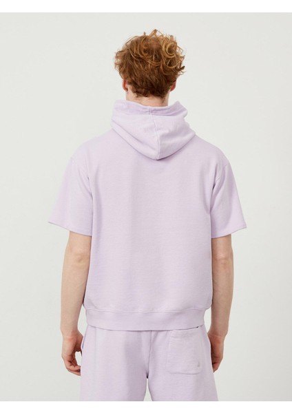 Pamuk Kapüşonlu Oversize Kısa Kollu Basic Sweatshirt