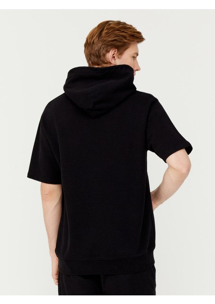 Pamuk Kapüşonlu Oversize Kısa Kollu Basic Sweatshirt