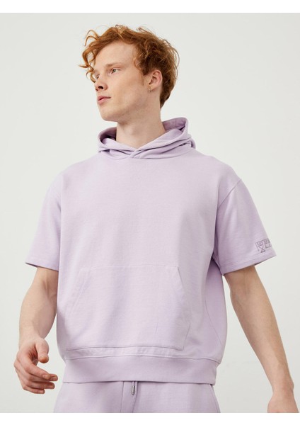 Pamuk Kapüşonlu Oversize Kısa Kollu Basic Sweatshirt