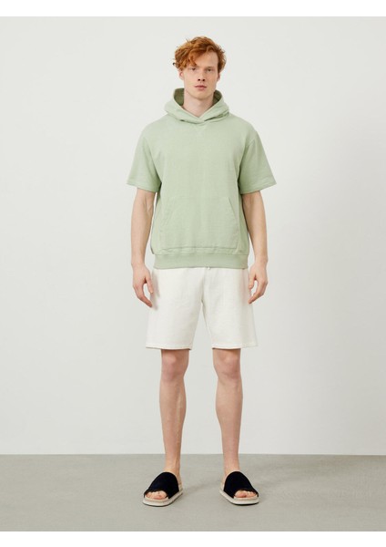 Pamuk Kapüşonlu Oversize Kısa Kollu Basic Sweatshirt