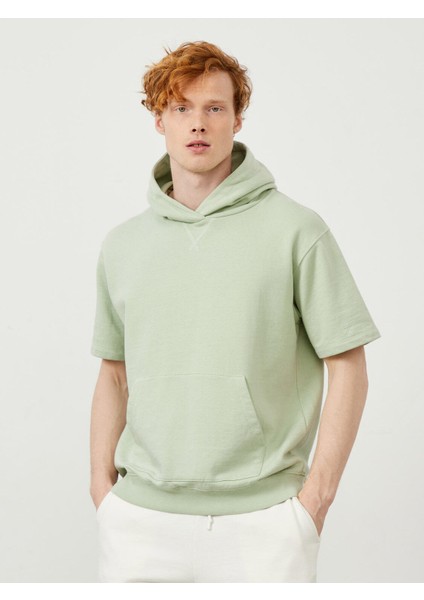 Pamuk Kapüşonlu Oversize Kısa Kollu Basic Sweatshirt