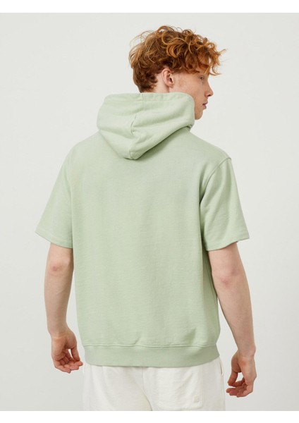 Pamuk Kapüşonlu Oversize Kısa Kollu Basic Sweatshirt