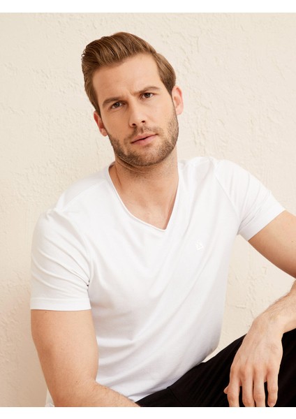 V Yaka Slim Fit Modal Basic T-Shirt