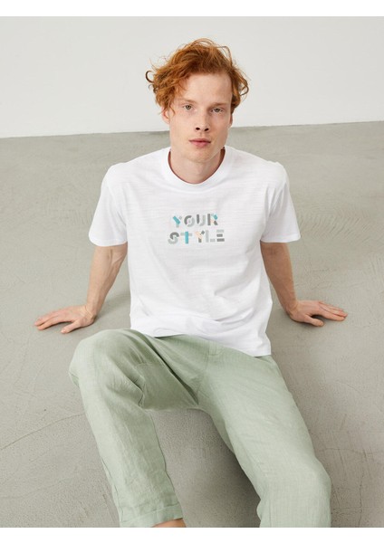 Bisiklet Yaka Pamuk Oversize Baskılı T-Shirt
