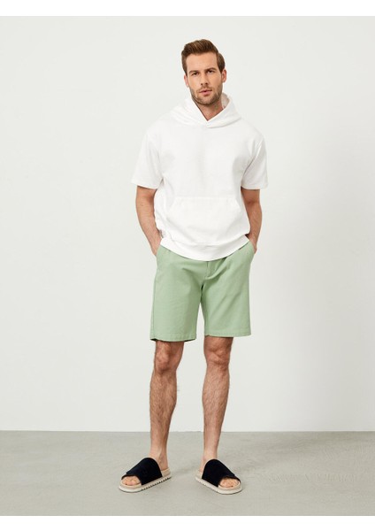 Pamuk Kapüşonlu Oversize Kısa Kollu Basic Sweatshirt