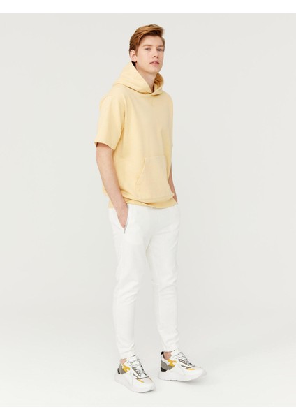 Pamuk Kapüşonlu Oversize Kısa Kollu Basic Sweatshirt
