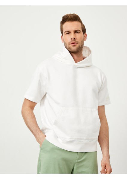 Pamuk Kapüşonlu Oversize Kısa Kollu Basic Sweatshirt