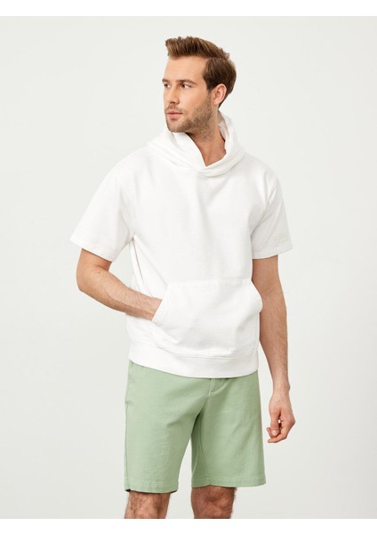 Pamuk Kapüşonlu Oversize Kısa Kollu Basic Sweatshirt