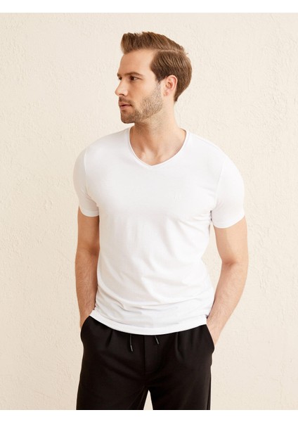 V Yaka Slim Fit Modal Basic T-Shirt