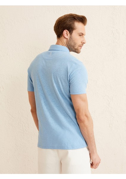 Polo Yaka Regular Fit Pamuk Keten Karışımlı T-Shirt