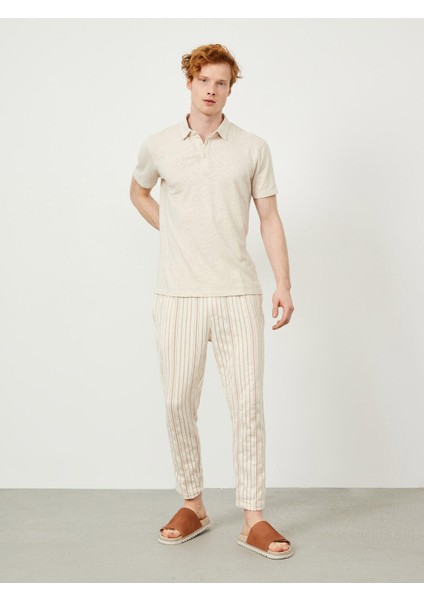 Polo Yaka Regular Fit Pamuk Keten Karışımlı T-Shirt