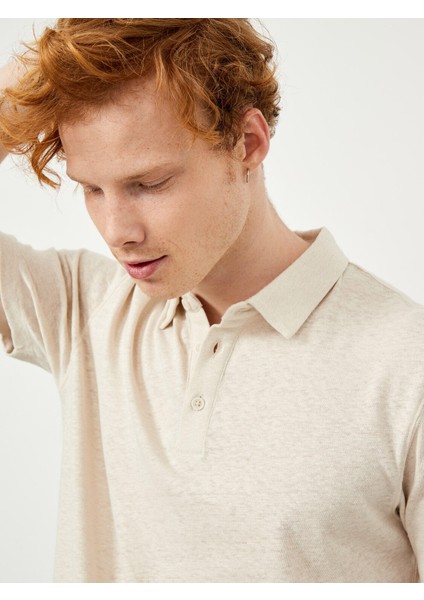 Polo Yaka Regular Fit Pamuk Keten Karışımlı T-Shirt