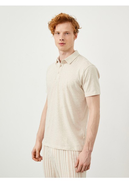 Polo Yaka Regular Fit Pamuk Keten Karışımlı T-Shirt