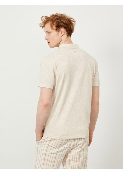 Polo Yaka Regular Fit Pamuk Keten Karışımlı T-Shirt