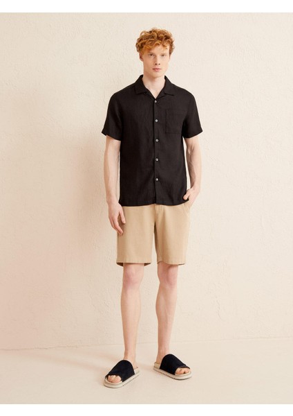 Küba Yaka Keten Regular Fit Basic Gömlek