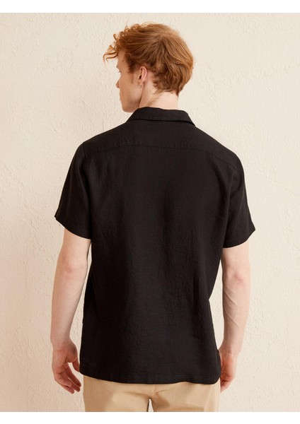 Küba Yaka Keten Regular Fit Basic Gömlek