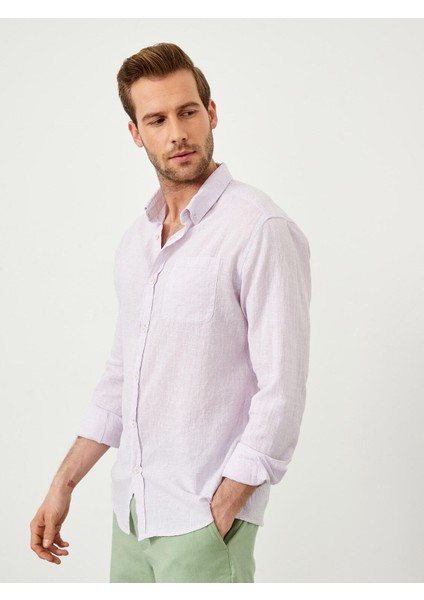 Keten Pamuk Karışımlı Regular Fit Cepli Gömlek