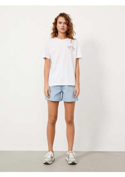 Bisiklet Yaka Pamuk Oversize Baskılı T-Shirt