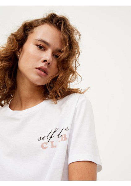Bisiklet Yaka Pamuk Oversize Baskılı T-Shirt