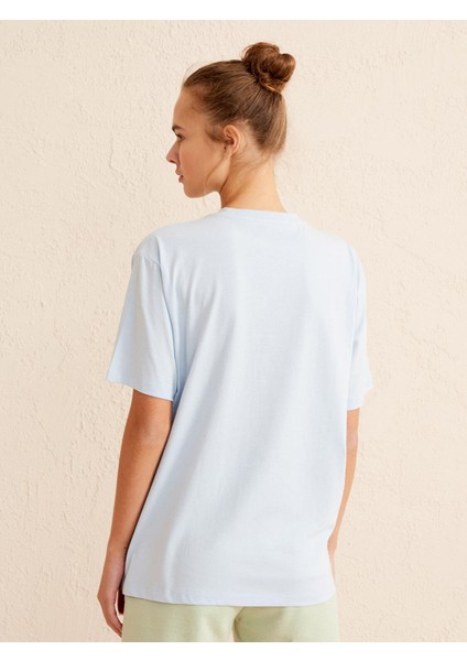 Bisiklet Yaka Pamuk Big Oversize Baskılı T-Shirt