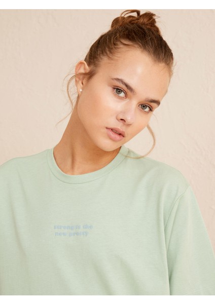 Bisiklet Yaka Pamuk Big Oversize Baskılı T-Shirt