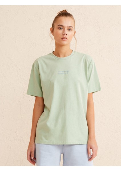 Bisiklet Yaka Pamuk Big Oversize Baskılı T-Shirt