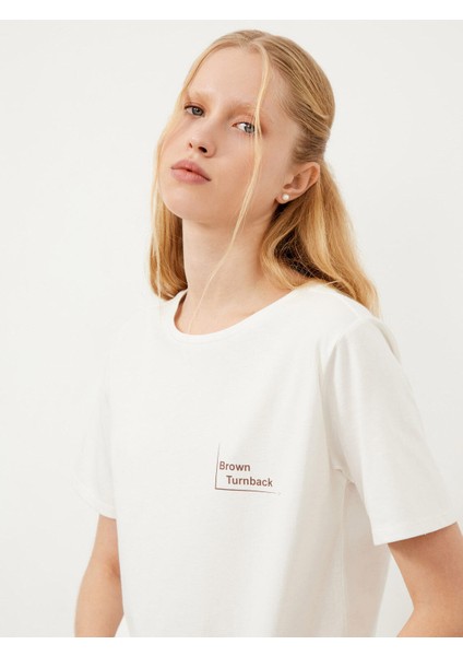 Bisiklet Yaka Pamuk Rahat Kesim Baskılı T-Shirt