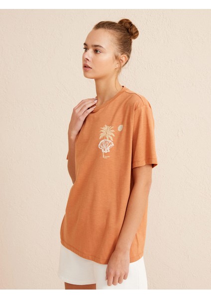 Bisiklet Yaka Pamuk Big Oversize Baskılı T-Shirt