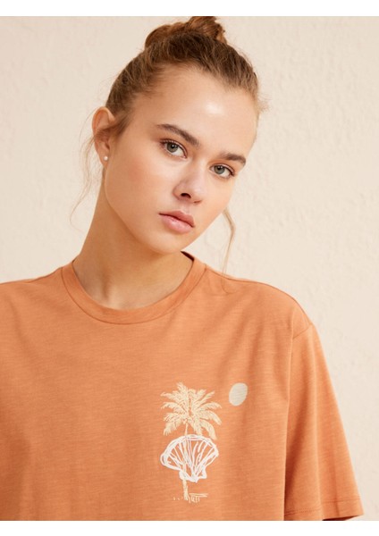Bisiklet Yaka Pamuk Big Oversize Baskılı T-Shirt