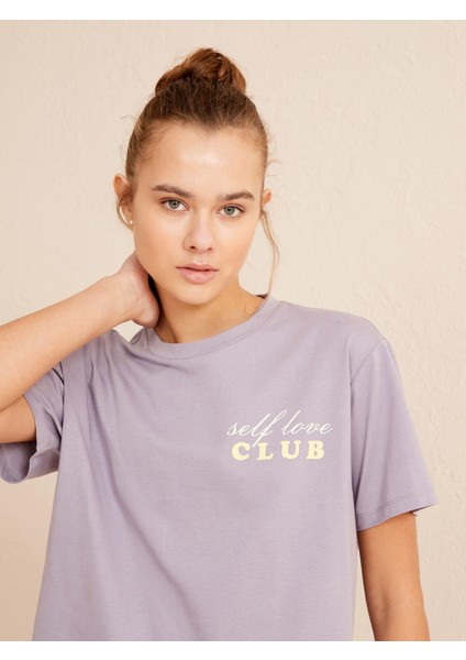 Bisiklet Yaka Pamuk Oversize Baskılı T-Shirt