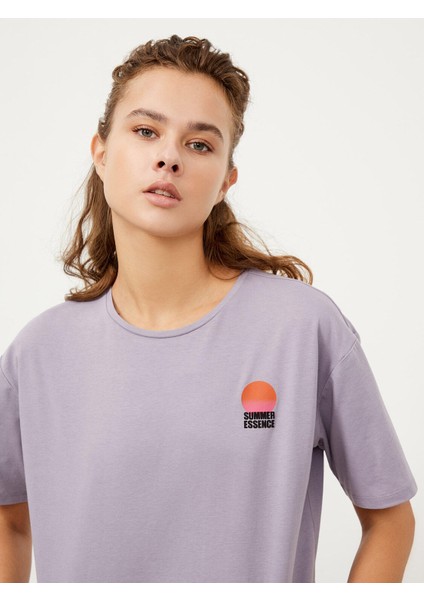 Bisiklet Yaka Pamuk Oversize Baskılı T-Shirt