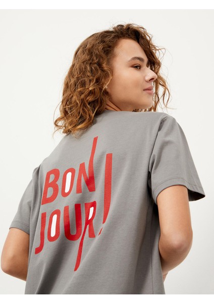 Bisiklet Yaka Pamuk Oversize Arkası Baskılı T-Shirt