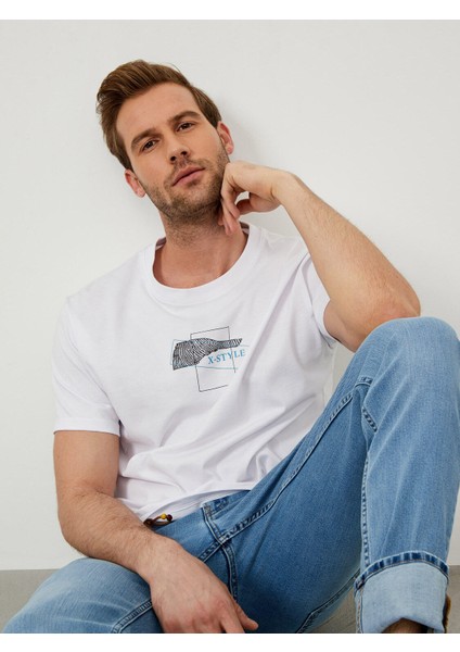 Bisiklet Yaka Pamuk Oversize Baskılı T-Shirt