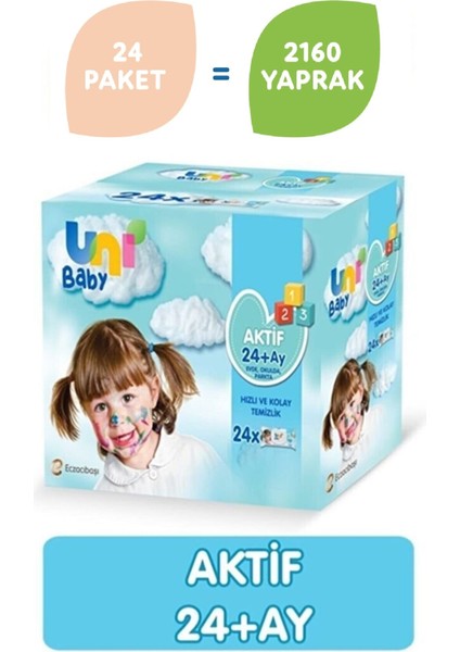 Uni Baby Aktif Islak Mendil 24'lü x 90 Adet 2160 Yaprak