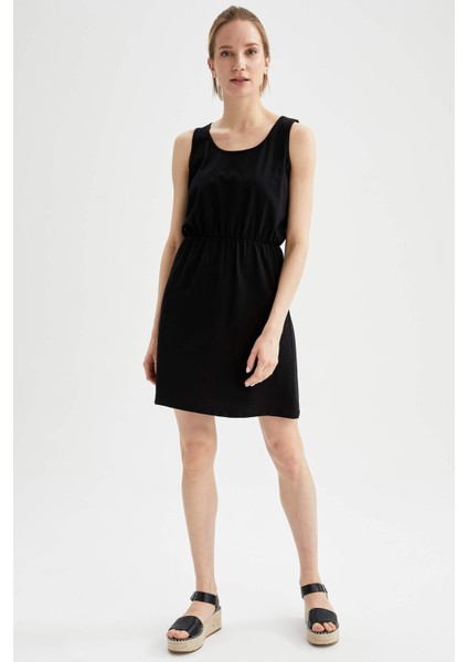 Askılı Basic Beli Büzgülü Relax Fit Mini Yazlık %100 Pamuk Elbise T8056AZ21SM modelleri