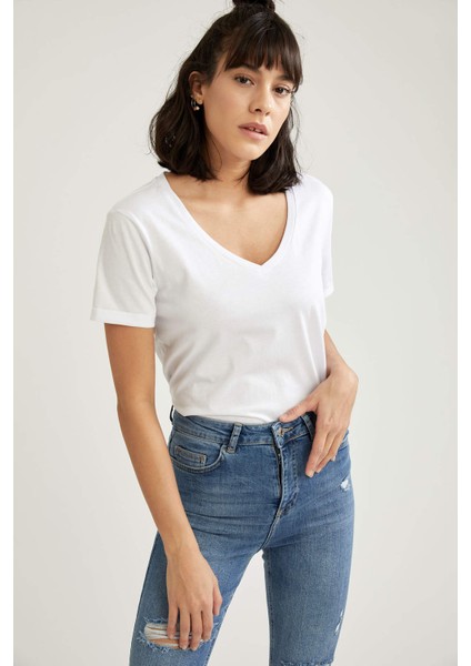 V Yaka Relax Fit Tişört T9193AZ21SP