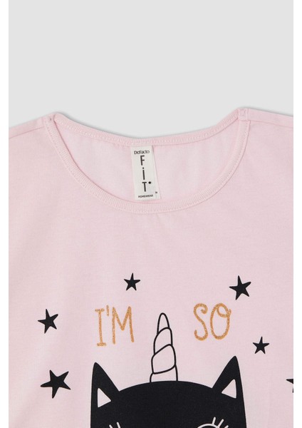 Kız Çocuk Kedi Baskılı Pijama Takımı T2045A621SP fırsatları