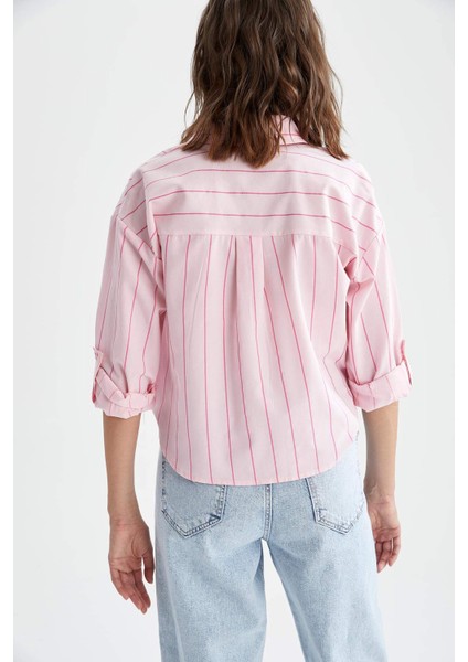 Relax Fit Çift Cepli Çizgili Poplin Gömlek U9413AZ21SM fırsatları