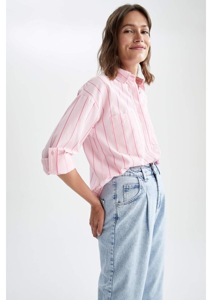 Relax Fit Çift Cepli Çizgili Poplin Gömlek U9413AZ21SM indirimleri