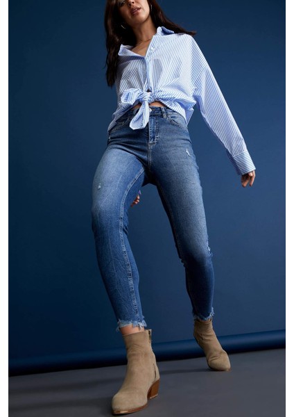 Vintage Skinny Yüksek Bel Jean Pantolon T8109AZ21SP