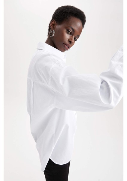 Cepli Oversize Fit Pamuklu Poplin Gömlek Tunik V3984AZ21AU fırsatları