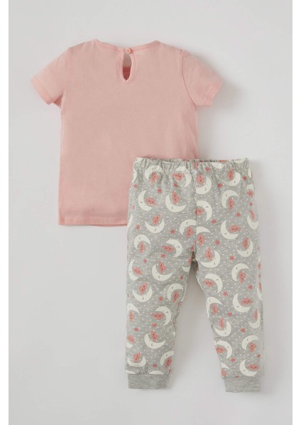 Kız Bebek Sevimli Ay Desenli Kısa Kol Pamuklu Pijama Takımı T8950A221SP