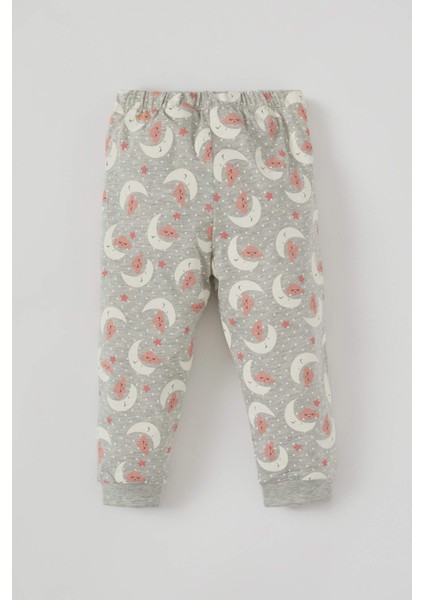 Kız Bebek Sevimli Ay Desenli Kısa Kol Pamuklu Pijama Takımı T8950A221SP
