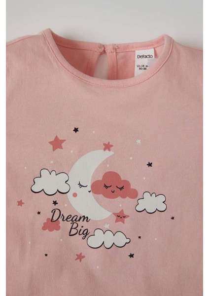 Kız Bebek Sevimli Ay Desenli Kısa Kol Pamuklu Pijama Takımı T8950A221SP