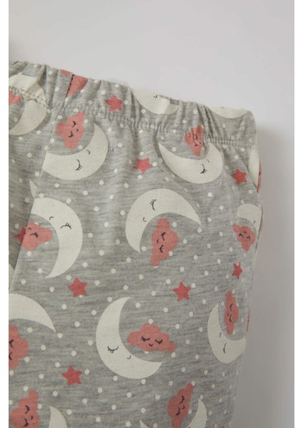 Kız Bebek Sevimli Ay Desenli Kısa Kol Pamuklu Pijama Takımı T8950A221SP